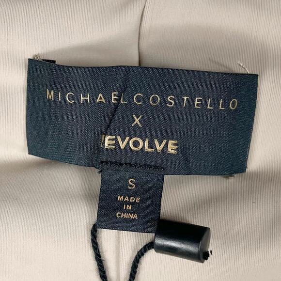 Michael Costello Franky Mini Dress Taupe Tan Ruched Long Sleeves Sz S - Picture 8 of 11